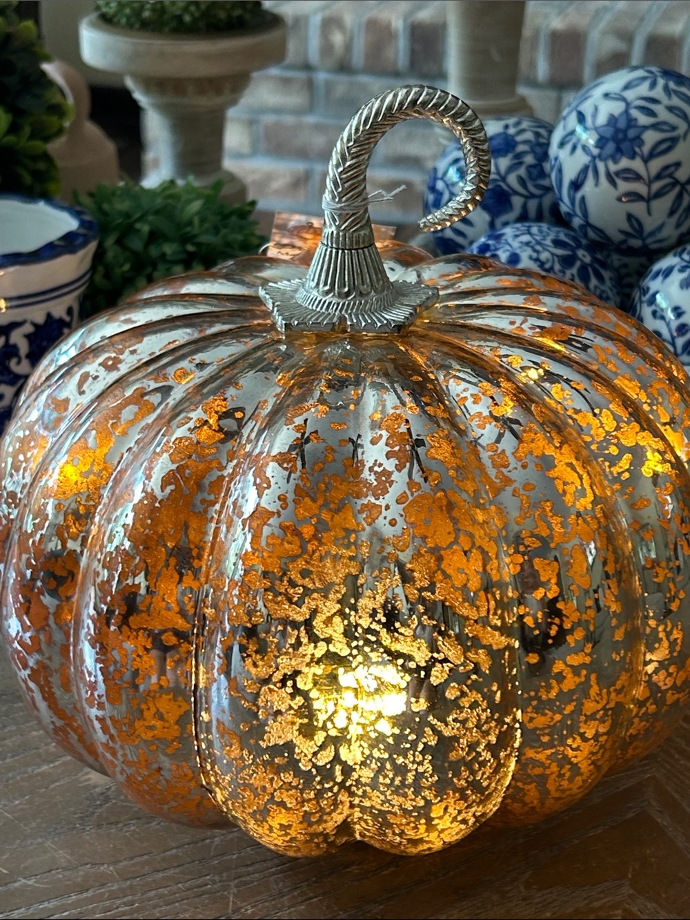 NEW! Vintage Inspired LIG Mercury Glass Fall Harvest Pumpkin Orange & Silver